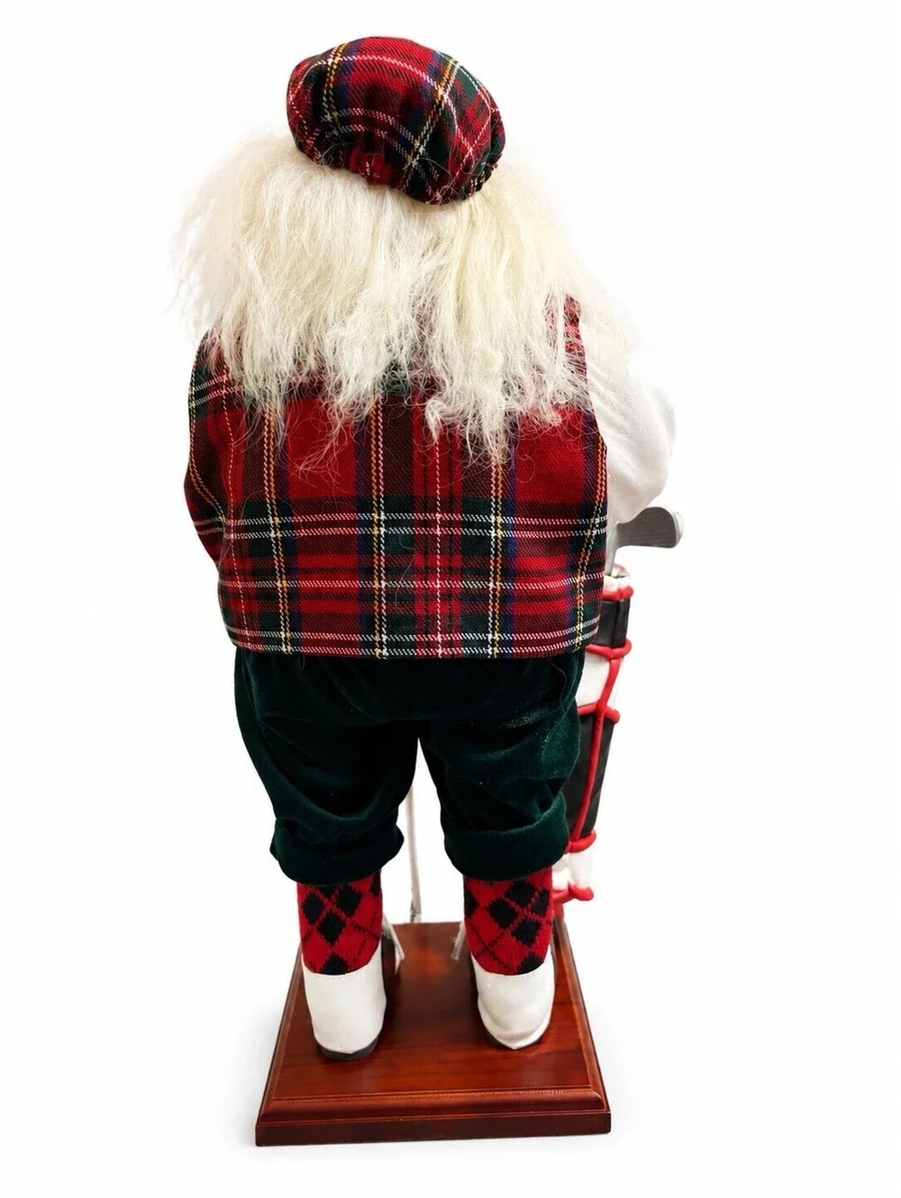 Vintage Santa Golf Golfer Figurine 17” Christmas Decor Golf Bag Wood Base
